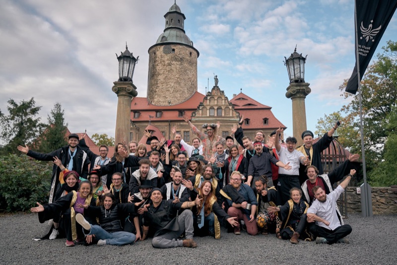 College participants gathered outside the castle
