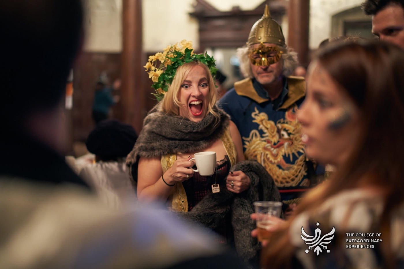 Participants celebrating together in the castle